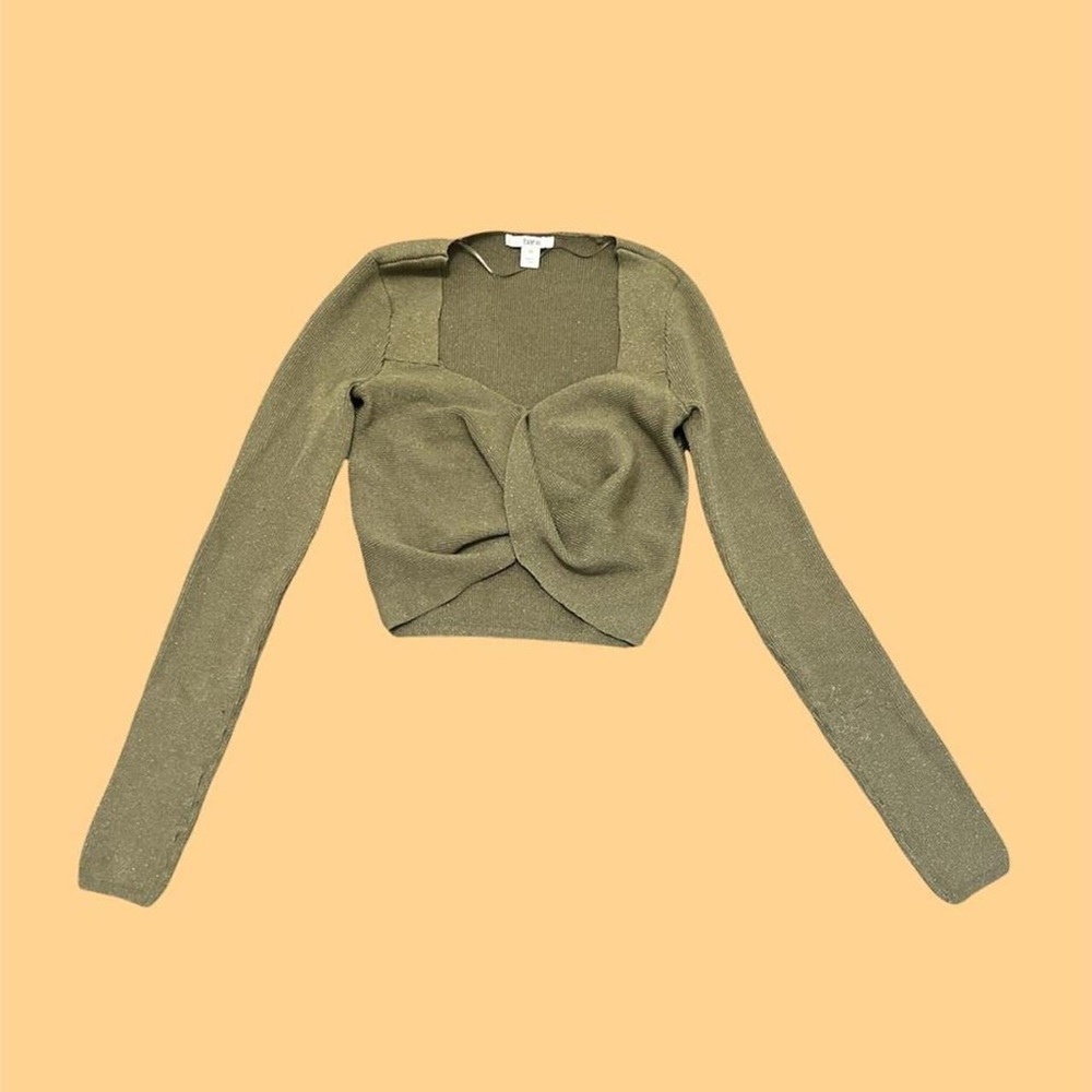 green long sleeve glitter crop top